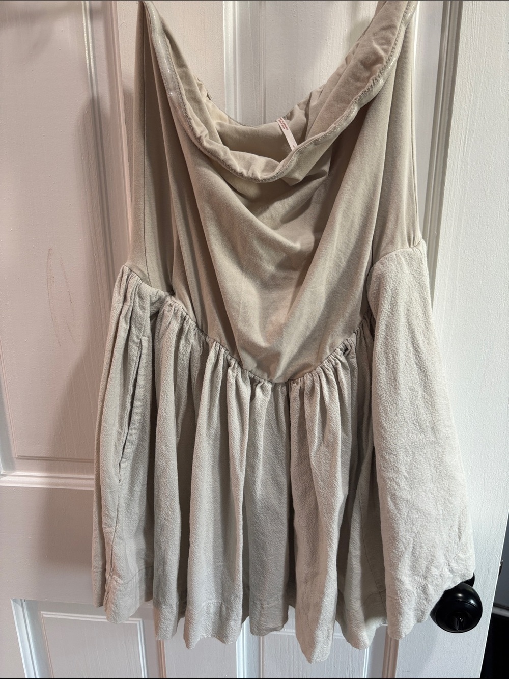 Free People Beige Drop Waist Smock Mini Dress Neutral Size L